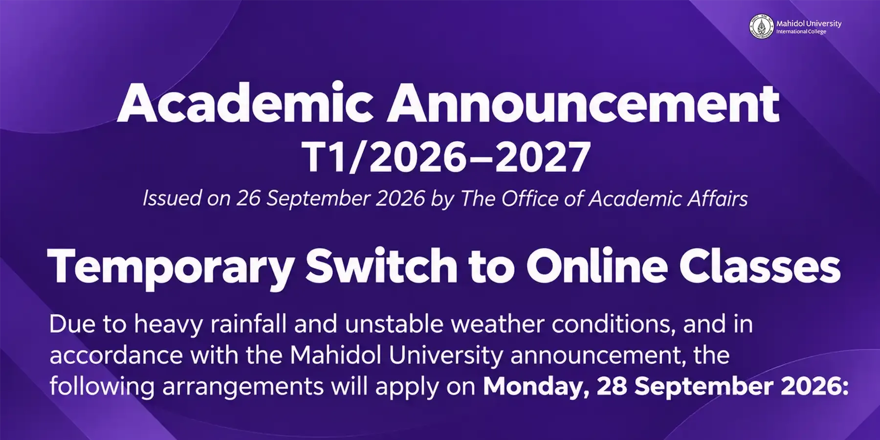 Academic Announcement T1/2026–2027