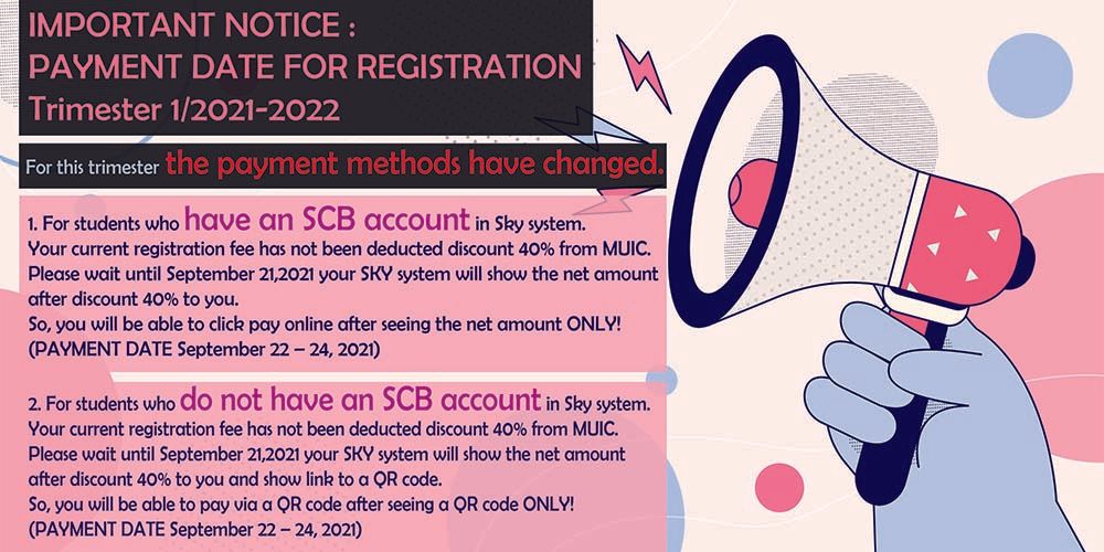 Important Notice : Payment Date For Registration Trimester 1/2021-2022