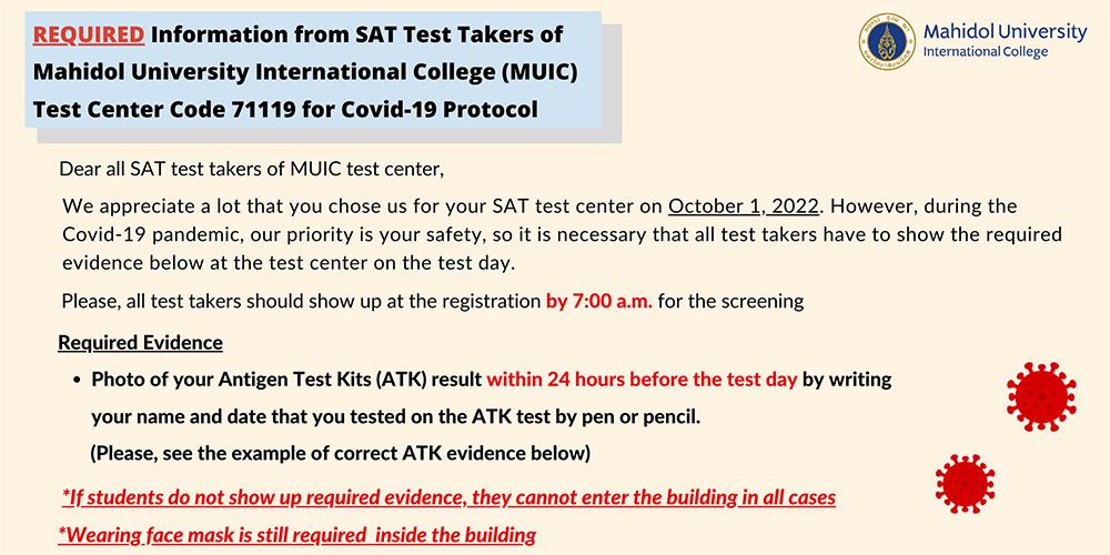MUIC SAT Test Center’s Covid-19 Prevention Protocol on October 1, 2022