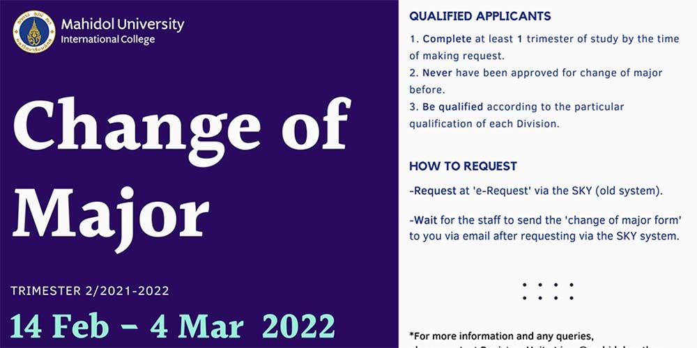 Change of major Trimester 2/2021-2022