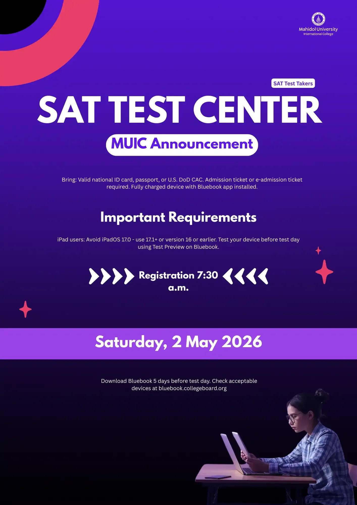 Announcement for SAT Test Takers on Saturday 2 May, 2026
