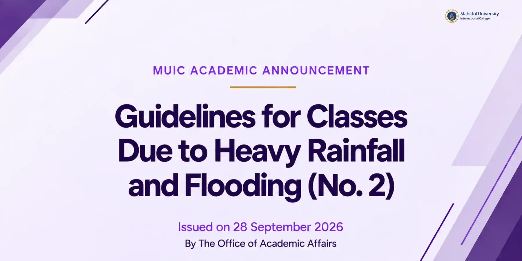MUIC Update: All Classes Remain Online Tomorrow, September 29