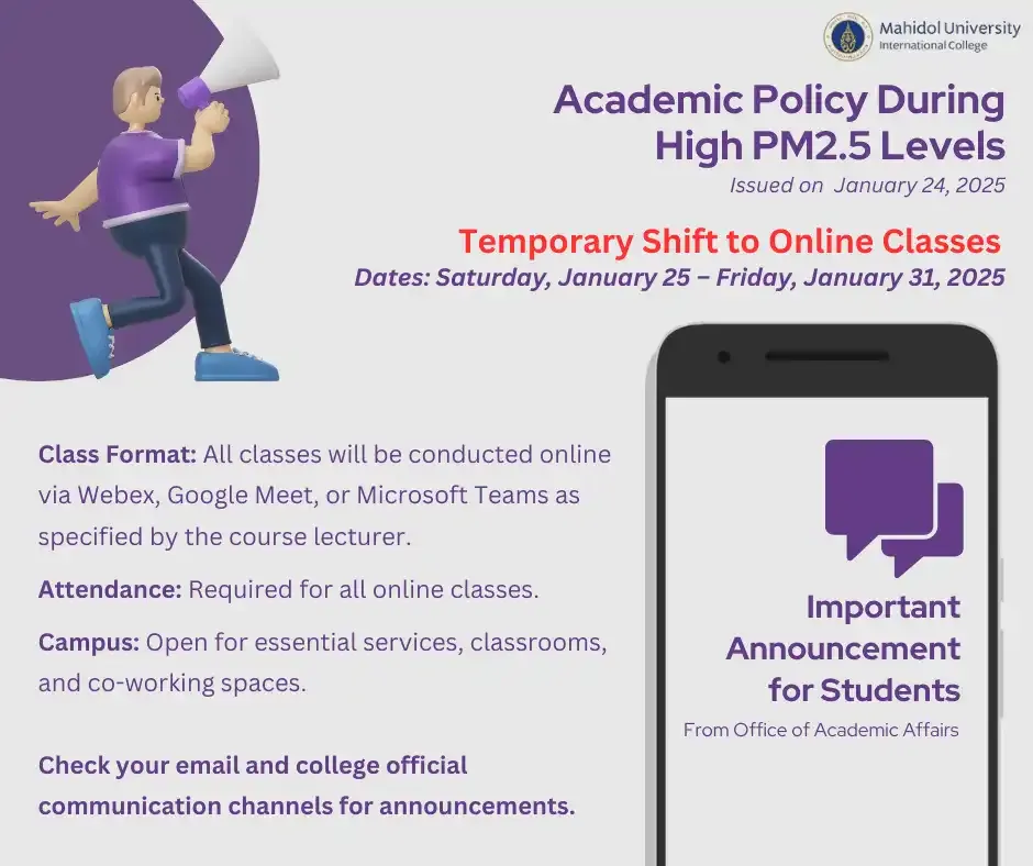 MUIC Guidelines on Online Classes for January 25-31, 2025
