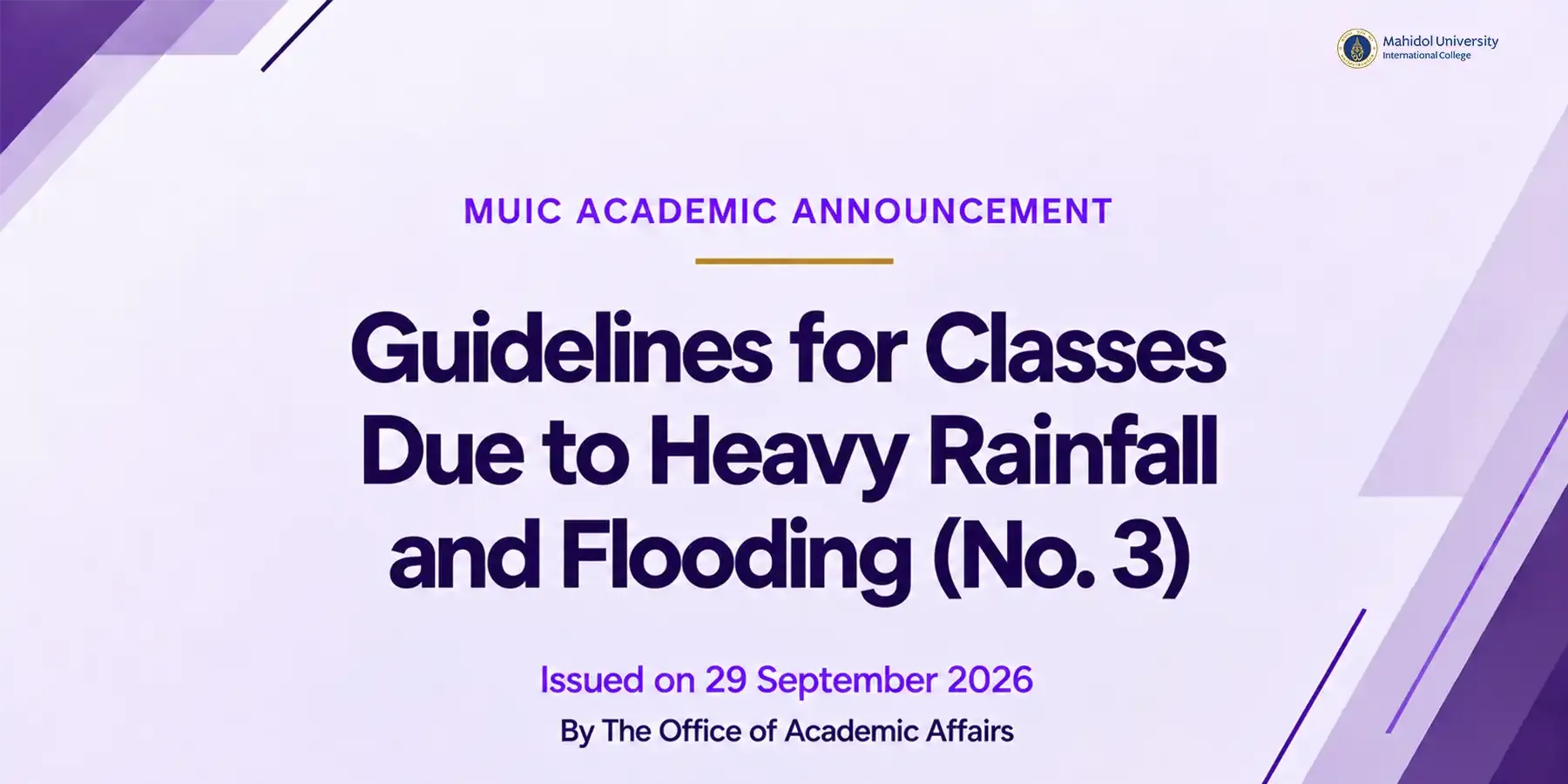 MUIC Update: All Classes Back to Normal on September 30