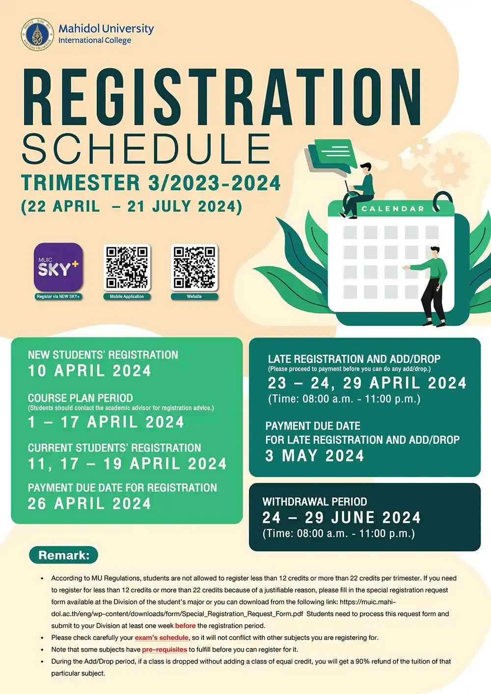 Registration Announcement for Trimester 3/2023 – 2024