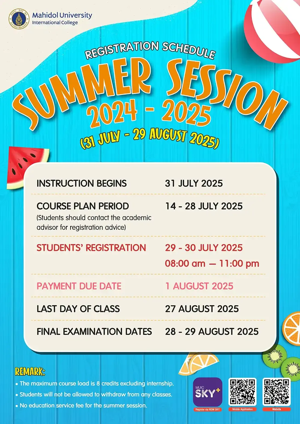 Registration Schedule Summer Session 2024 – 2025