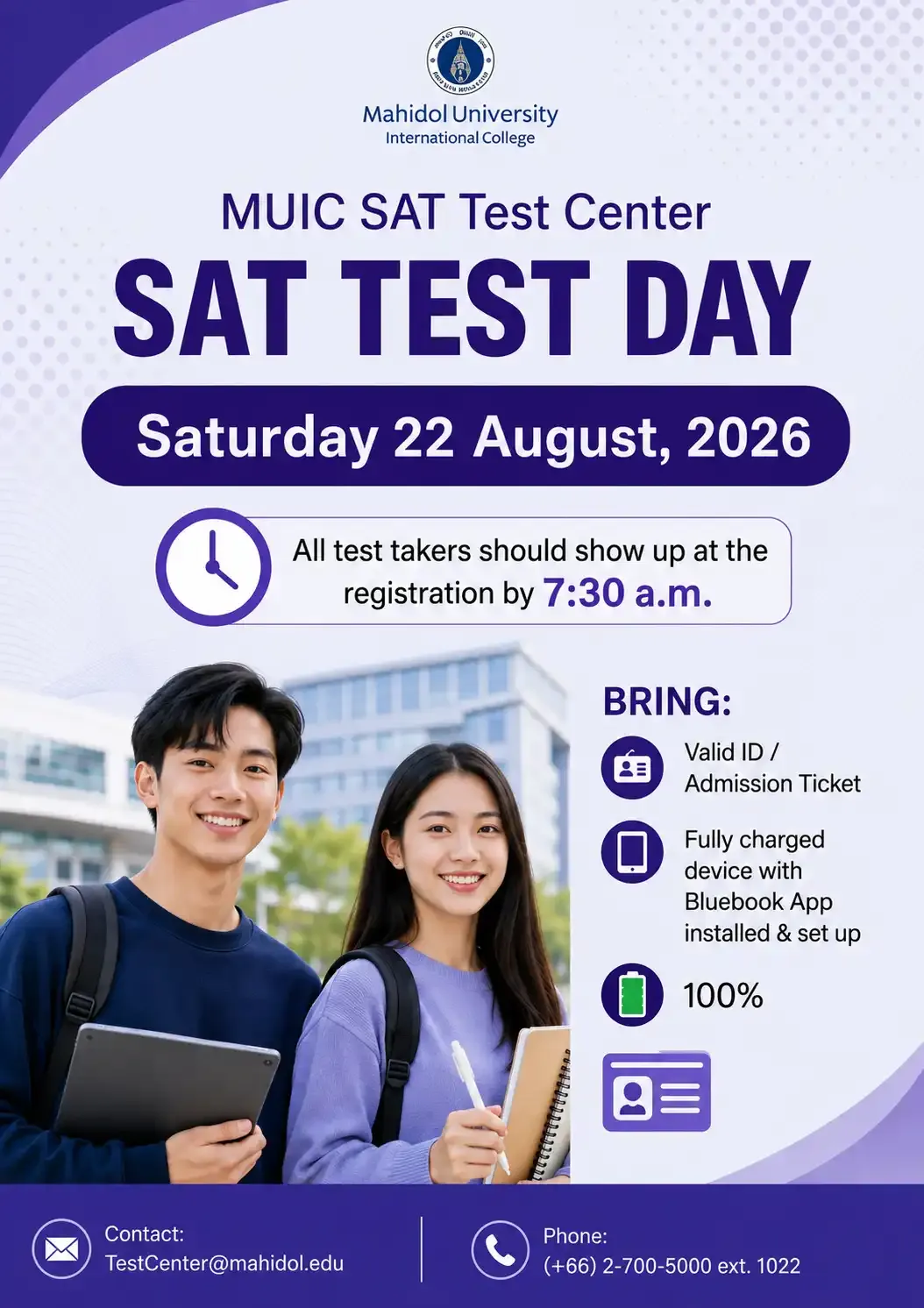 Announcement for SAT Test Takers on Saturday 22 August, 2026