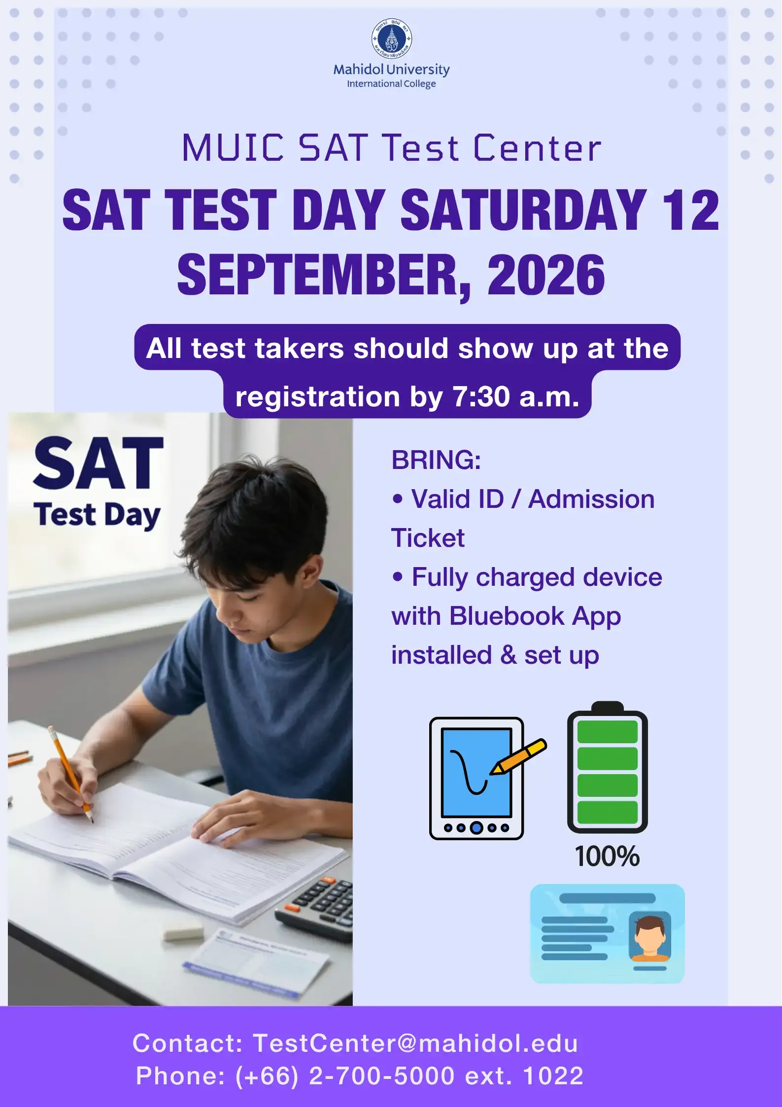 Announcement for SAT Test Takers on Saturday 12 September, 2026