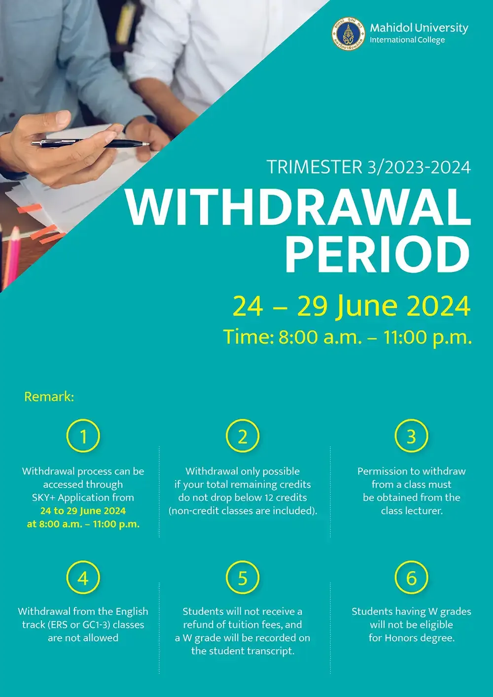 Withdrawal Period Trimester 3/2023 – 2024