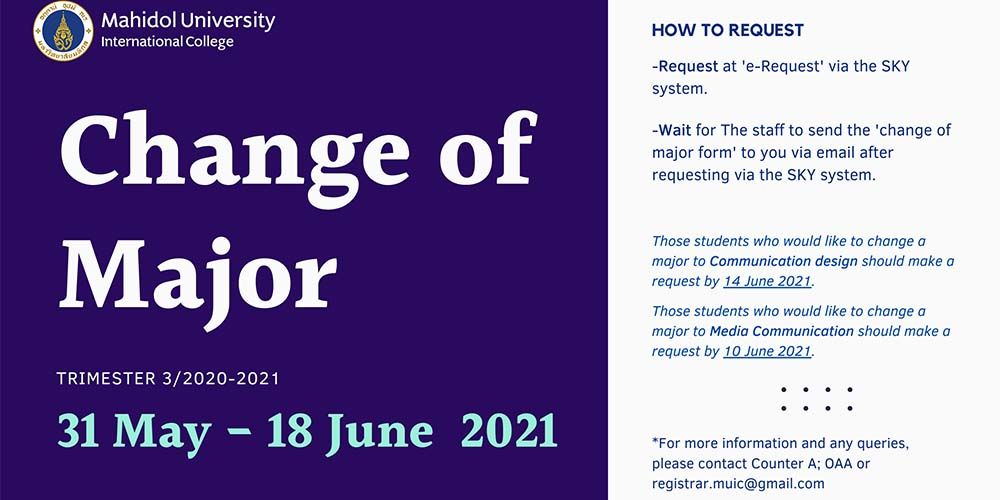 Change of Major Trimester 3 Year 2020-2021