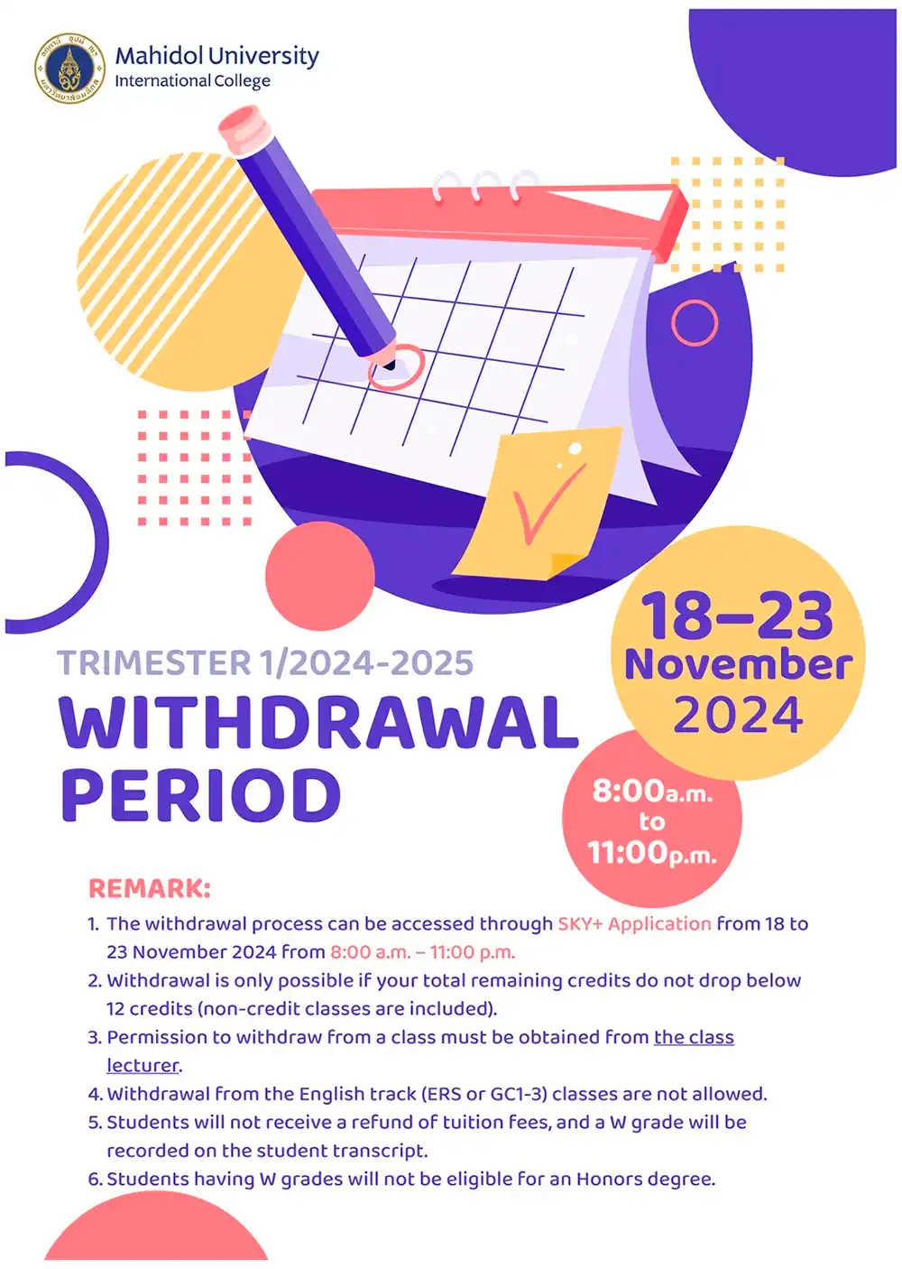 Trimester 1/2024-2025 Withdrawal Period