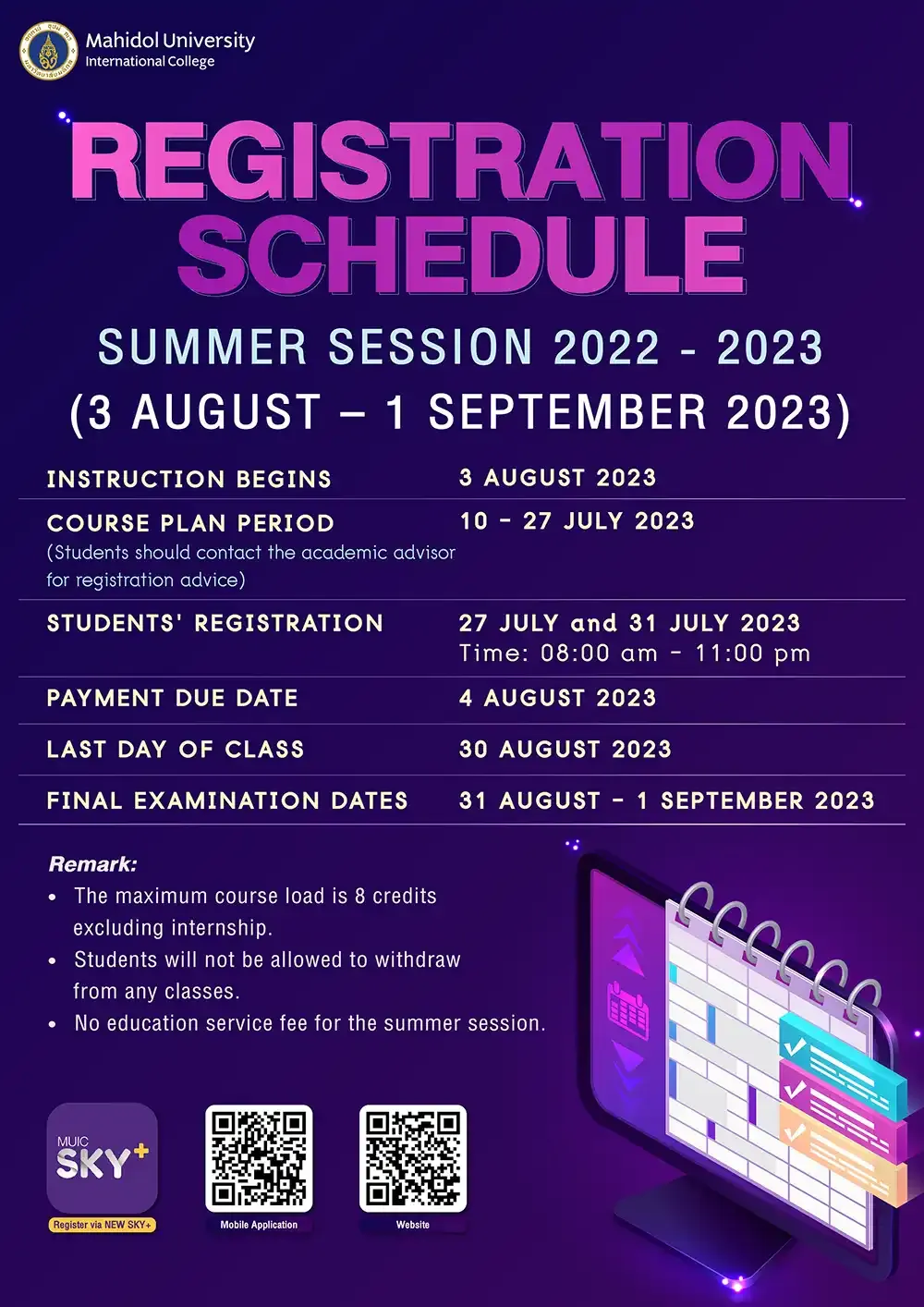 Registration Schedule Summer Session 2022-2023